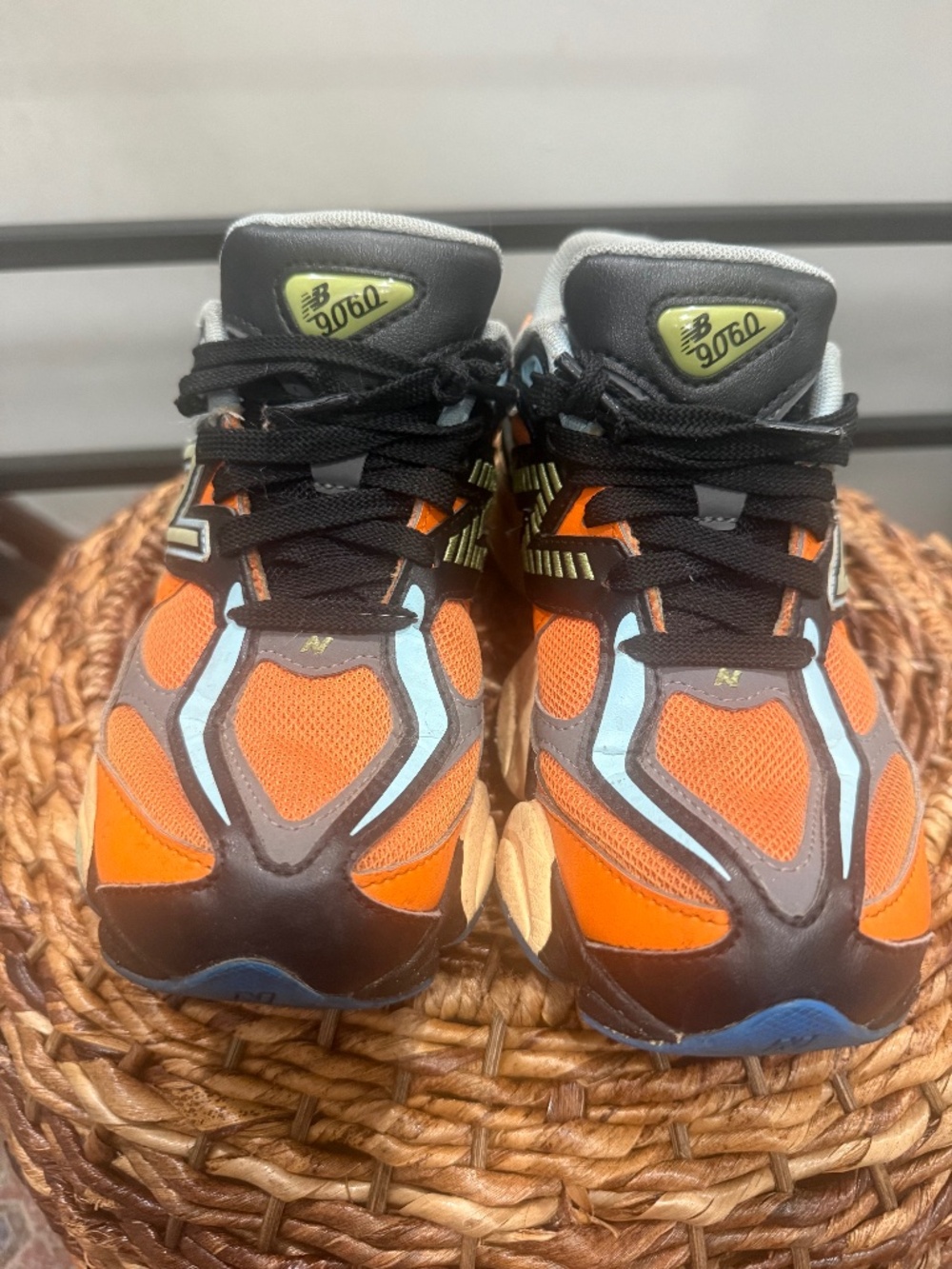 New Balance 9060 Sun Glow Orange Blue Chunky Sneakers - Worn But Good Life Left